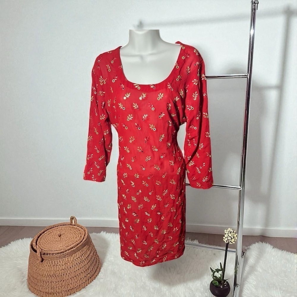 Gold Foil Printed Kurta / Kurtis Top – Red Cotton – Traditional Indian Style